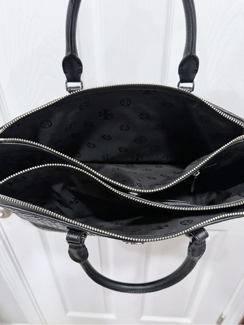 Tory Burch Robinson Black Woven Leather Top-Handle Satchel